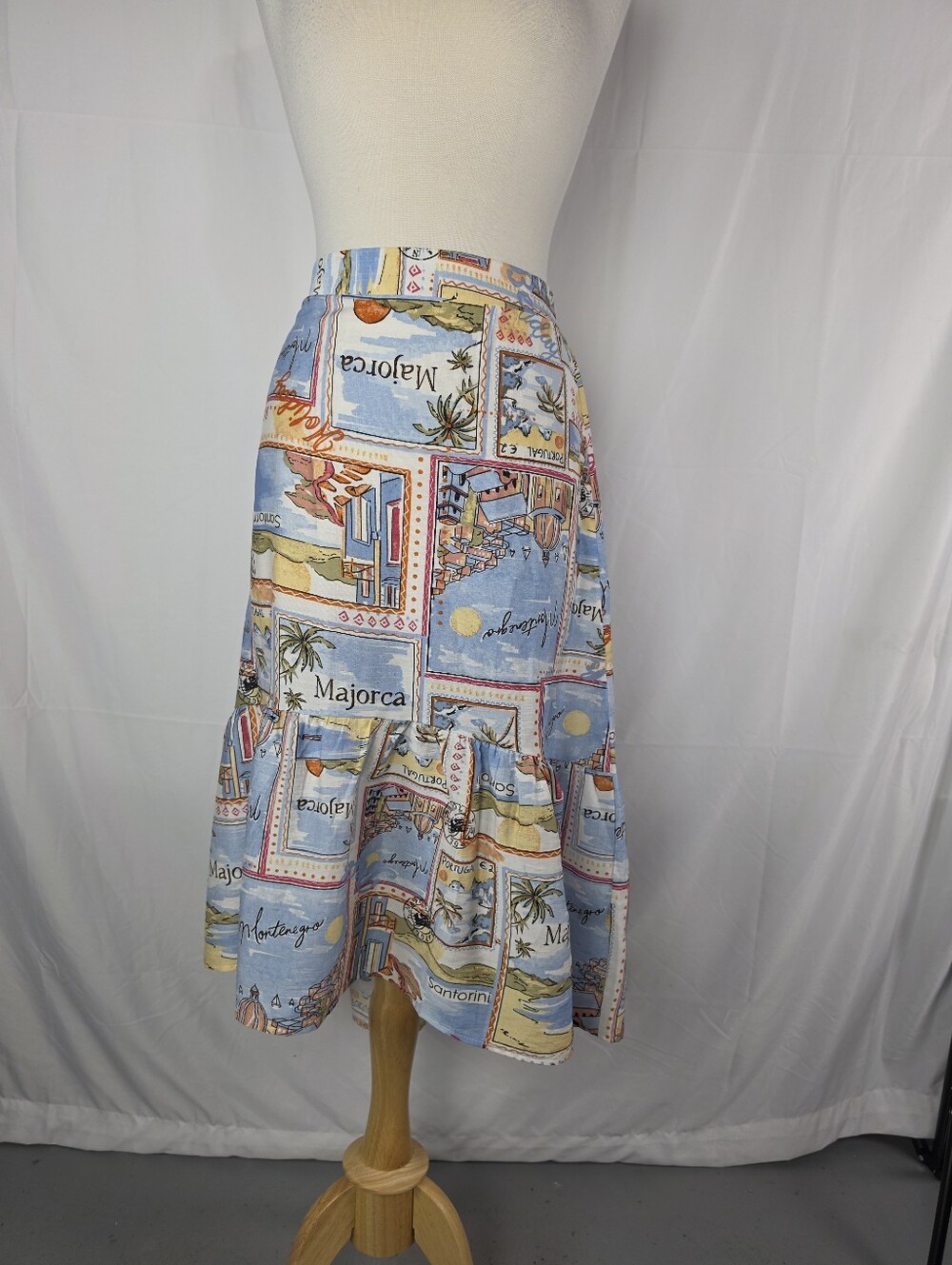 MLLE GABRIELLE Postcard High Low Skirt Large Mallorca Boho Resort Travel NWT